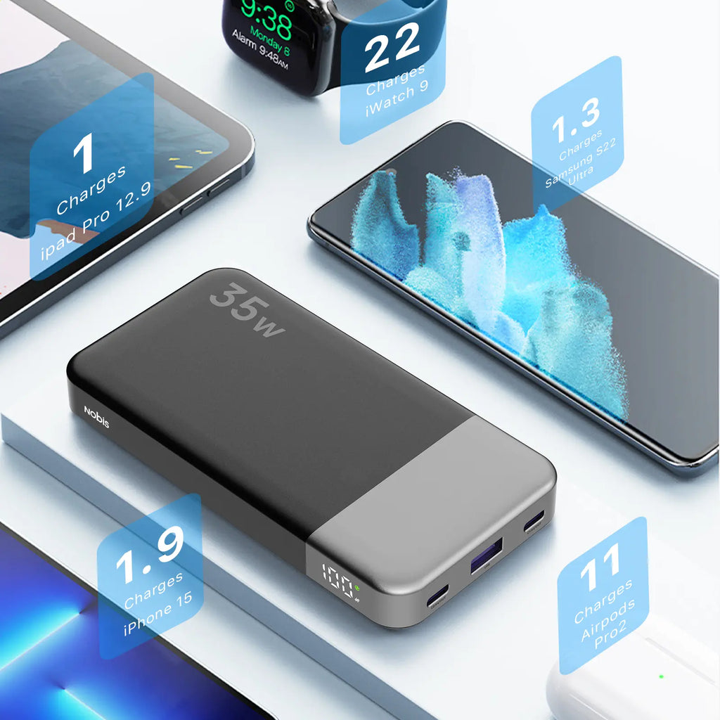 Nobis Powerbank 35W 10000Mah Charging Portable Battery for Iphone Macbook, NOVA 7,Galaxy, Ipad,Black, Accessories Mobile Smartphone Chargeable