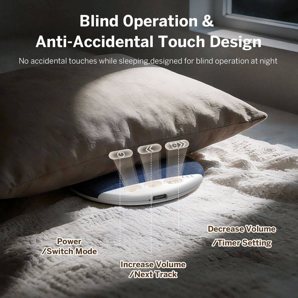 Under Pillow Sleep Speaker, Ultra-Thin Personal Sound Machine with White Noise & Bluetooth, Partner-Friendly Close-Range Audio for One Person, Timer & Memory Function, Blind-Touch Buttons, Ideal Gift for Better Nighttime Smartphone