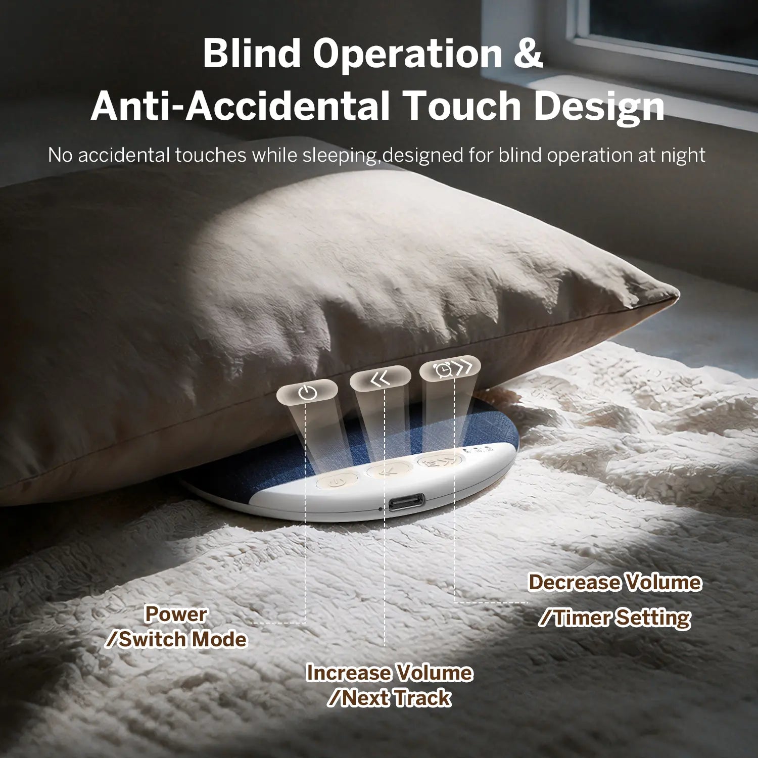 Under Pillow Sleep Speaker, Ultra-Thin Personal Sound Machine with White Noise & Bluetooth, Partner-Friendly Close-Range Audio for One Person, Timer & Memory Function, Blind-Touch Buttons, Ideal Gift for Better Nighttime Smartphone