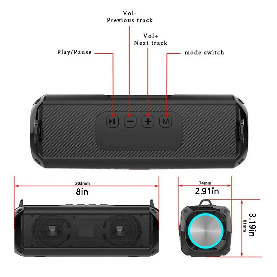 Portable Wireless Speaker, Rechargeable Subwoofer Speaker with LED Light, Multifunctional Bluetooth-Compatible Speaker for Outdoor, Home, Office, Wireless Stereo Speaker