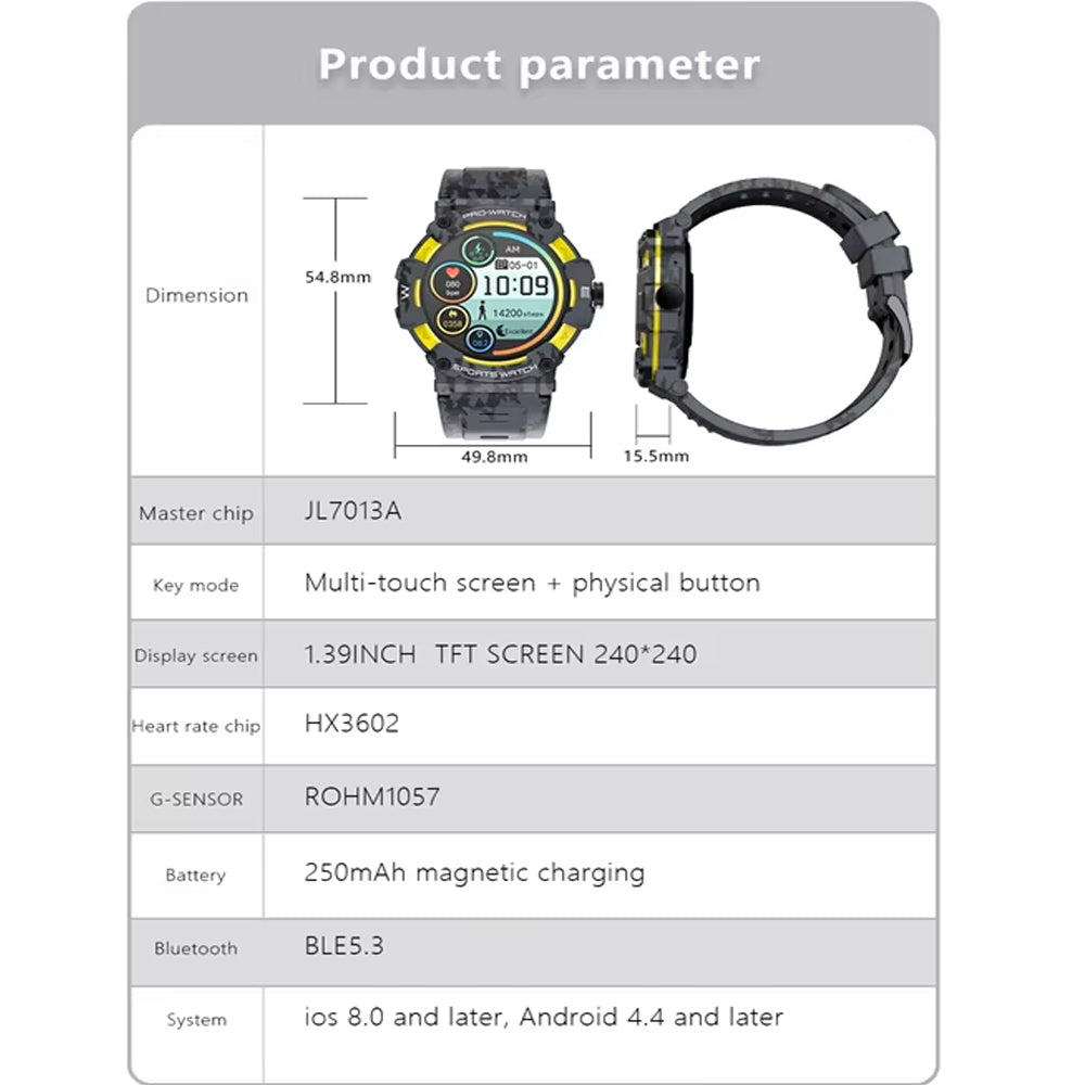 Smartwatch with GPS 1.39 Inch TFT Screen IOS Android Bluetooth 5.3,Sports Smartwatch with LED