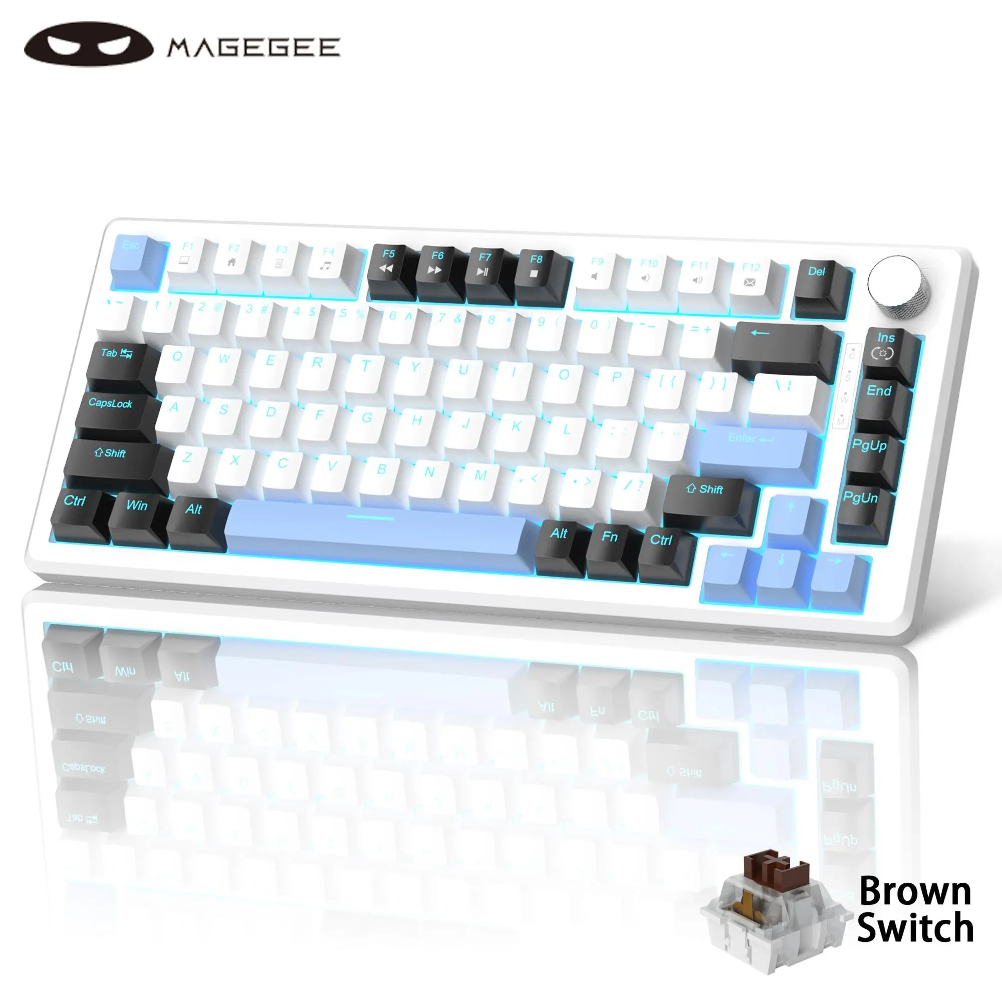 Mechanical Gaming Keyboard, 75% Compact Blue Backlit Wired Gaming Keyboard with Red/Brown Switches, Portable NKRO PC Gaming Keyboard