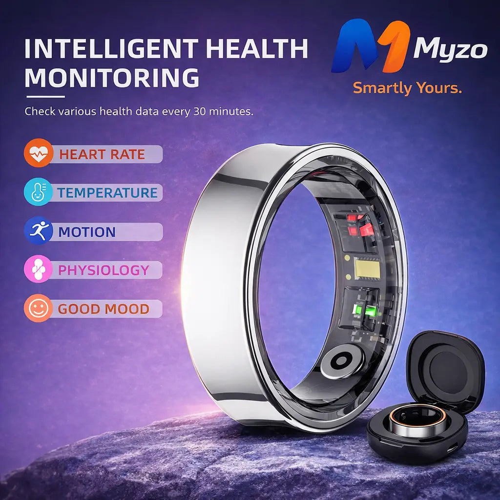Myzo Smart Ring – Wellness Tracker with Heart Rate, Temperature Check, Sleep, Stress & Cycle Reminder Insights | Auto Activity Detection | Fitness Ring for Men & Women | No Subscription | Android & Ios Compatible