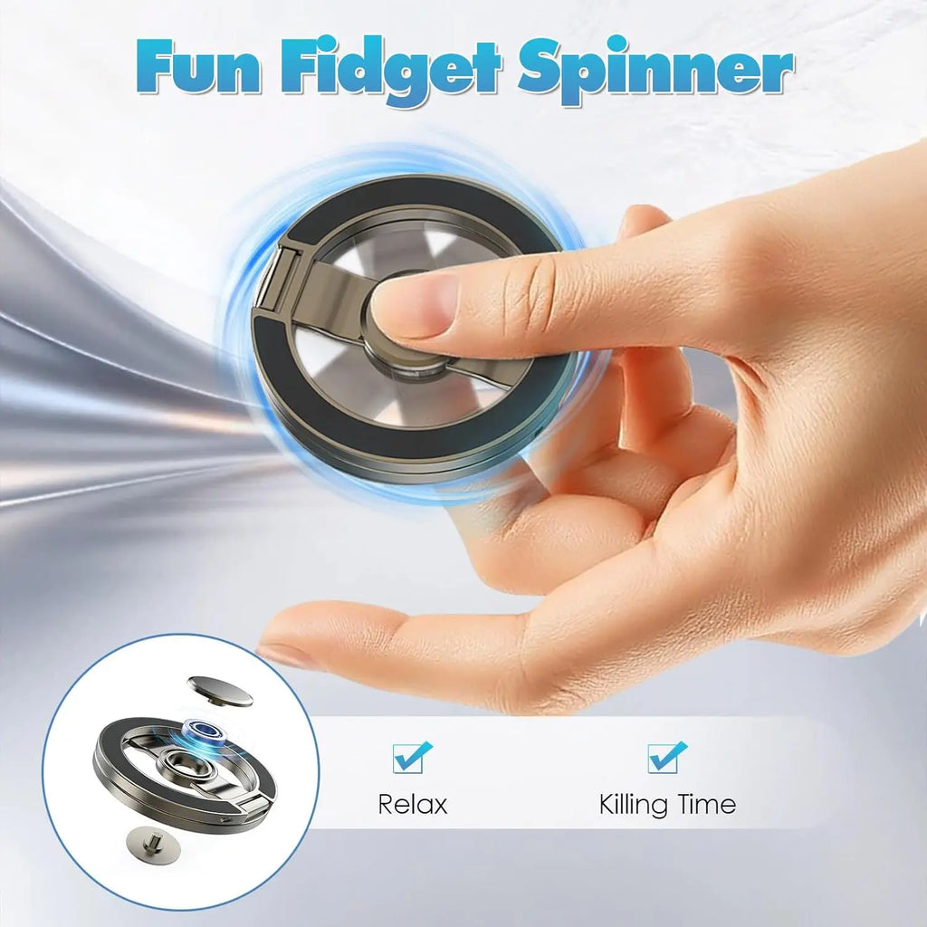 Magnetic Phone Stand & Fidget Spinner Combo, Dual Magnetic Ring Stand, Fidget Toys Adults, Foldable, 360° Rotation, Phone Holder Car, Desk Phone Stand, Magsafe Compatible, Stress Relief Accessory for Home/Office/Travel/Gym