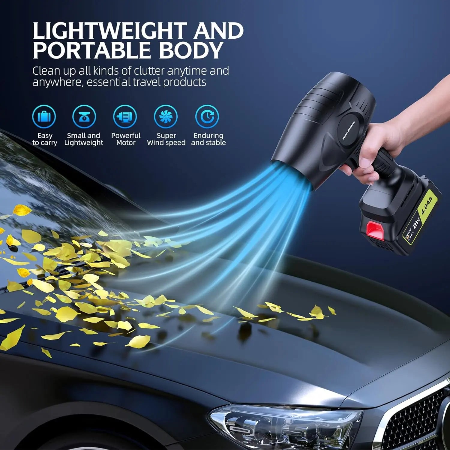 YUQUESEN- Turbo Jet Blower Electric Cordless Leaf Blower Handheld with 2 4.0Ah Batteries & Charger for Patio Cleaning Car Drying Dust Removal Lightweight Design - Home