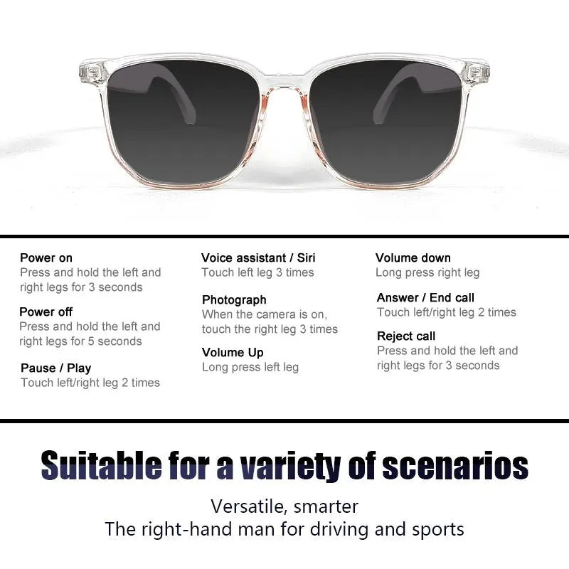 Touch Control Smart Glasses, 1 Count Wireless Smart Glasses with Mic, Smart Anti-Blue Light Glasses, Bluetooth-Compatible Smart Glasses for Men & Women, Wireless Audio Glasses, Multifunctional Smart Glasses