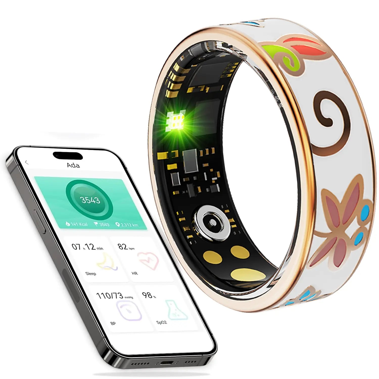 Advanced Health Detection Waterproof Smart Ring Fitness Tracker, Monitors Blood Pressure Heart Rate Sleep, Hand-Painted Enamel Craft, Model Xinghao R18