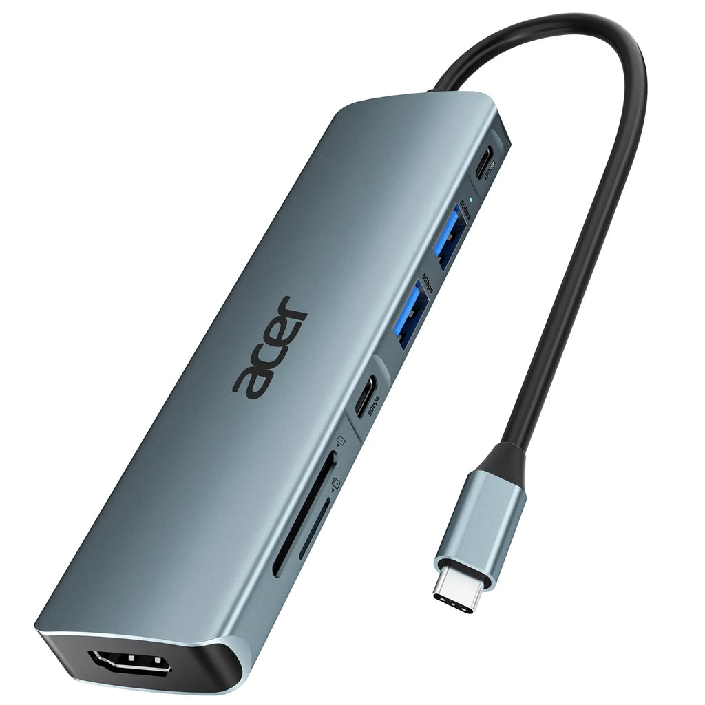 Acer 7-In-1 USB-C Hub Multi-Port Adapter for Laptop 4K HDMI Splitter 2 USB-A 3.1 Type-C PD 100W SD Card Reader Space Grey