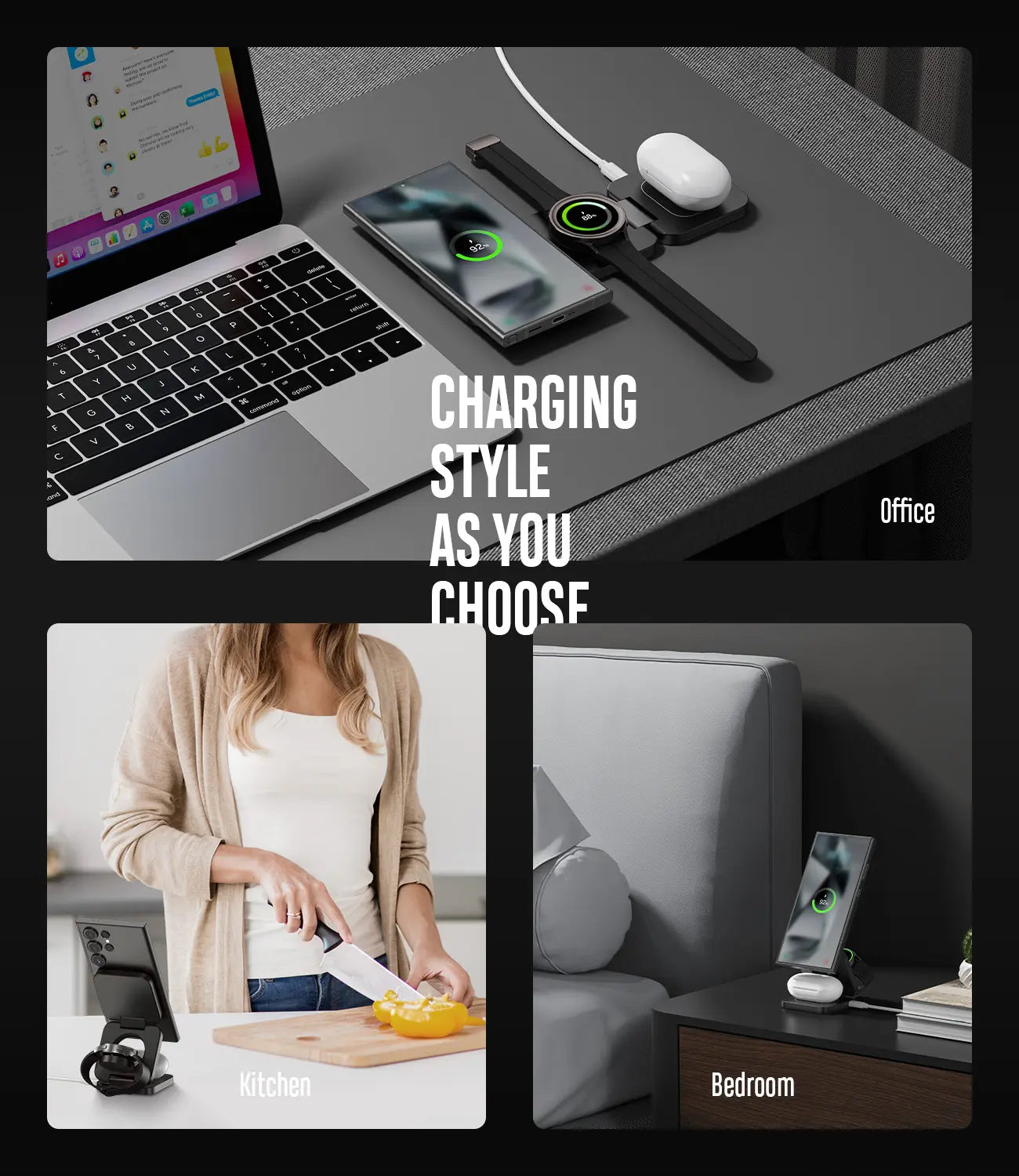 Foldable 3 in 1 Wireless Charging Station for Samsung, KU XIU X55 Ultra Magnetic Travel Charger Stand for Galaxy S24 Ultra S23 S22 Note 20 Z Fold Flip 6 5, Galaxy Watch Ultra 7 6 5, Galaxy Buds, Black