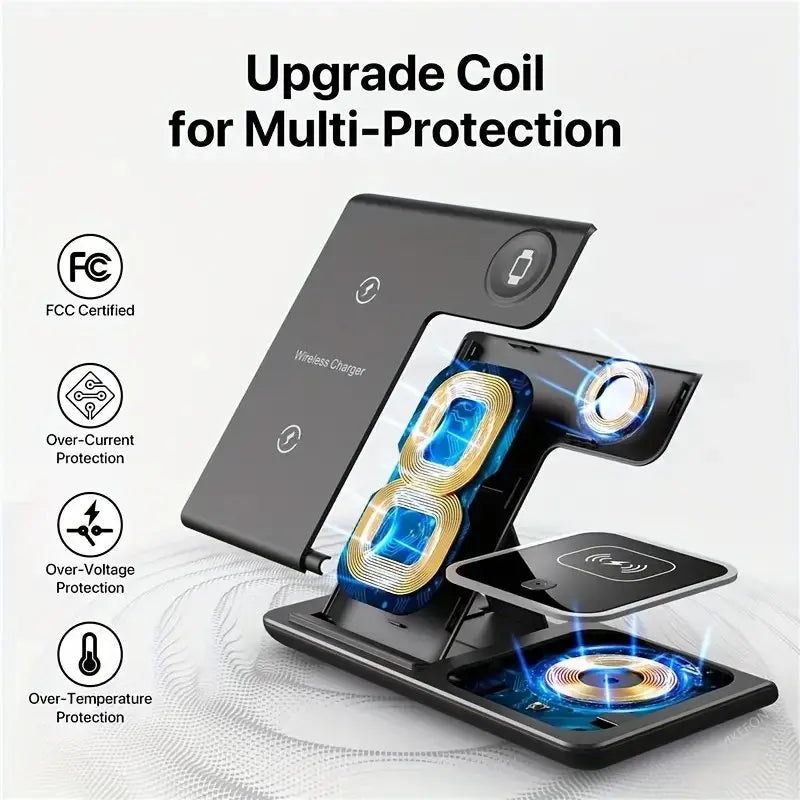 3 in 1 Wireless Charger Stand Foldable Fast Charging Station Dock Mobile Phone Holder for Iphone 15/ 14/13/ 12/ Iwatch Airpods Waterproof