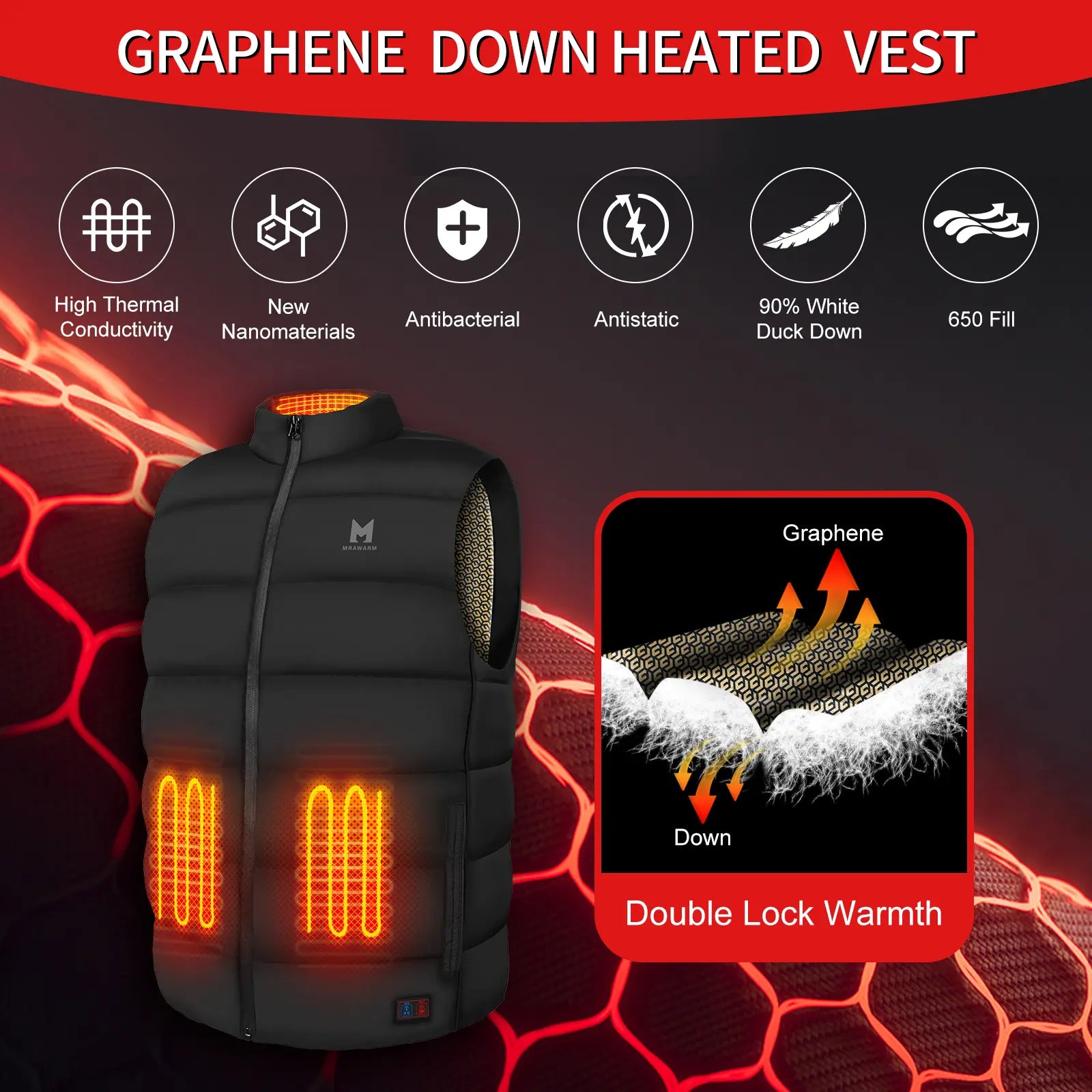 Down Heated Vest with 90% Down, 650 Fill Electric Heated down Vest for Men Women 6 Heating Zone 3 Temperature Heating Vest