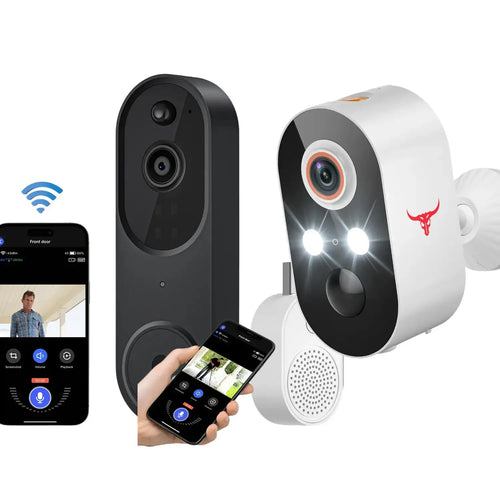 1080P Doorbell Camera & Wireless Security Camera Set, Wifi Smart Doorbell, Smart Doorbell & Rechargeable Camera with Night-Vision for Indoor/Outdoor, Intercom, Home, Safety