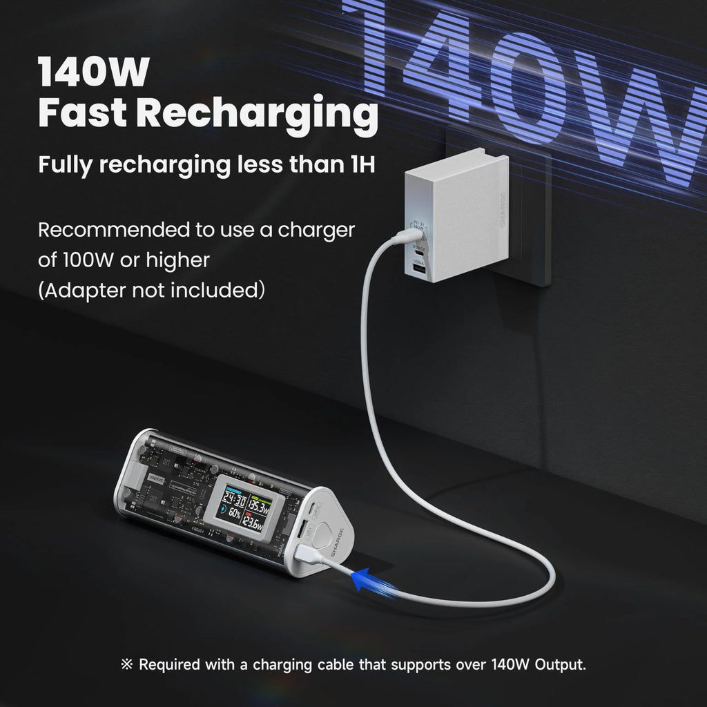 Power Bank 24000Mah 170W Output Fast Charge with IPS Smart Screen Display IP66 Waterproof for Macbook Tablet Iphone 15Pro