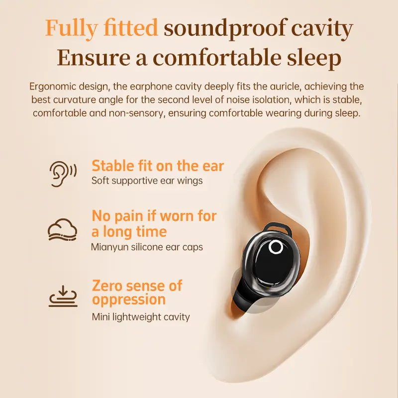 VUB Sleep Earbuds, Bluetooth 5.4 in Ear Smart Touch Screen Earbuds, 48H Mini Sleep Headphones Small Design for Side Sleepers, Crystal-Clear Calls Ear Buds, 5 EQ Modes