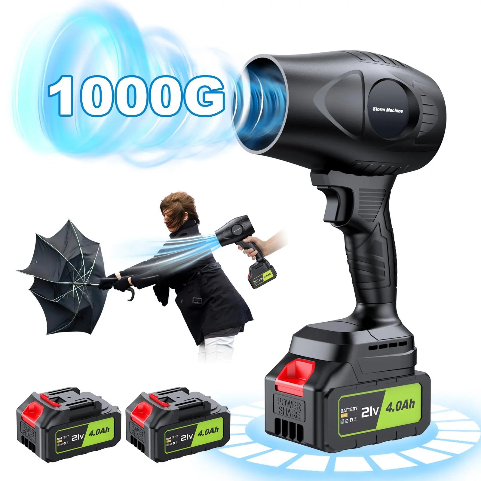 YUQUESEN- Turbo Jet Blower Electric Cordless Leaf Blower Handheld with 2 4.0Ah Batteries & Charger for Patio Cleaning Car Drying Dust Removal Lightweight Design - Home