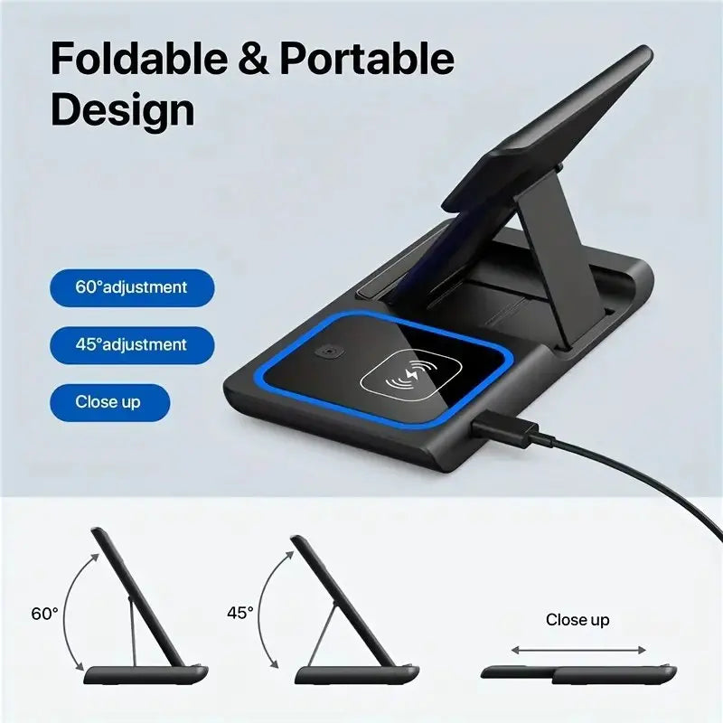 3 in 1 Wireless Charger Stand Foldable Fast Charging Station Dock Mobile Phone Holder for Iphone 15/ 14/13/ 12/ Iwatch Airpods Waterproof