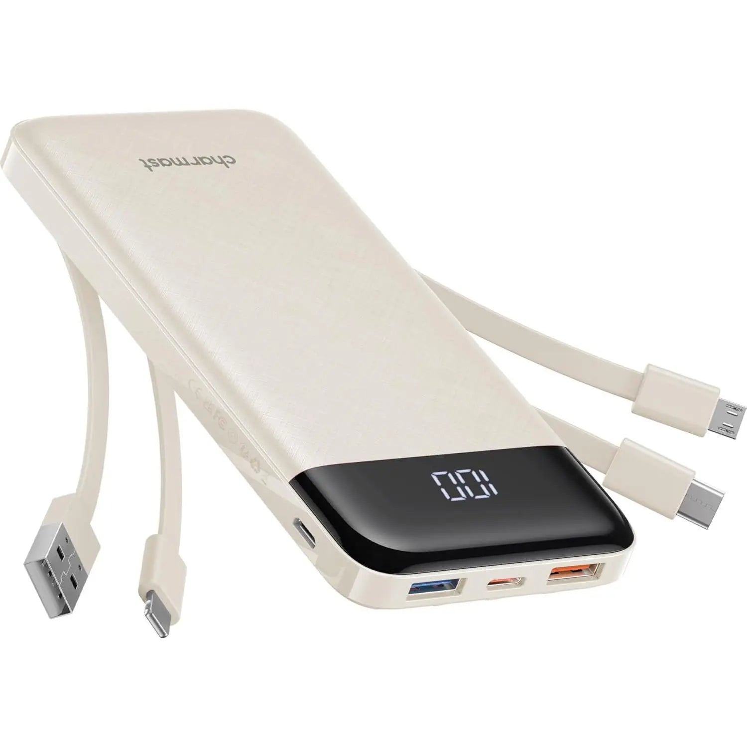 Portable Charger with Built in Cables, Portable Charger with Cords Wires Slim 10000Mah Travel Essentials Battery Pack 6 Outputs 3A High Speed Power Bank for Iphone Samsung Pixel LG Moto Ipad