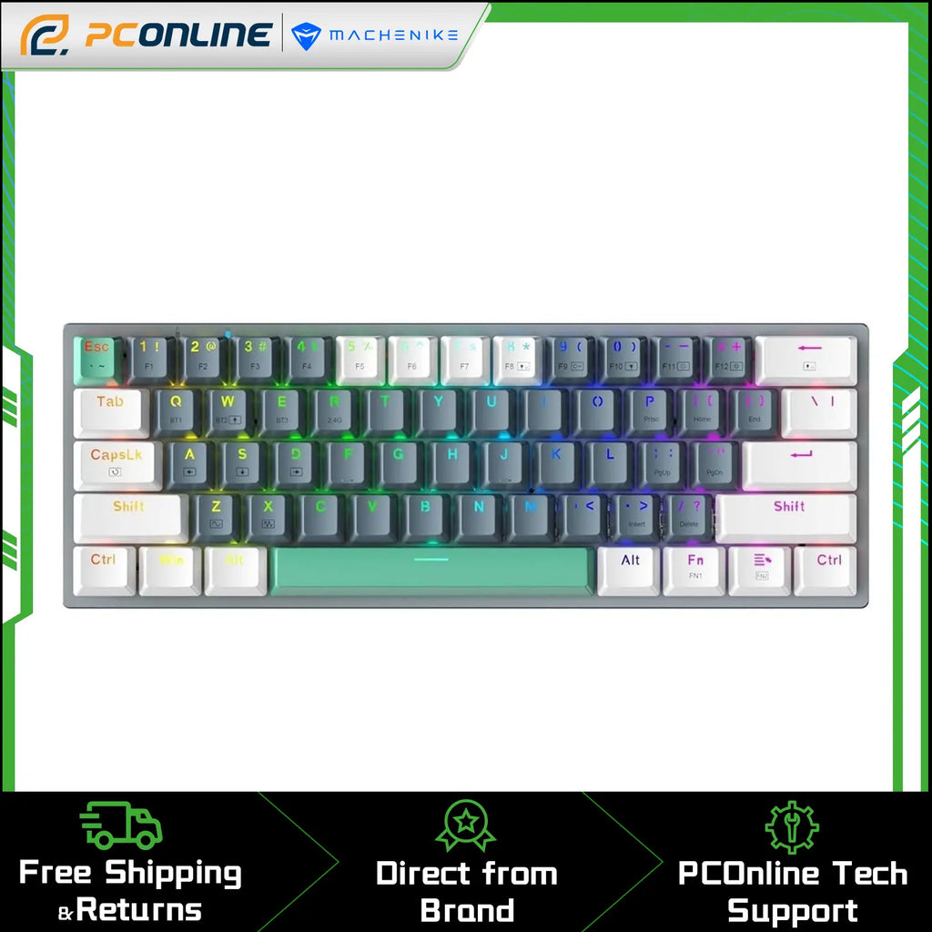 Machenike K500-B61W 60% Wireless Mechanical Gaming Keyboard with 61 Keys, Hot-Swappable Switches, Vibrant RGB Backlight, and Triple Mode Connectivity