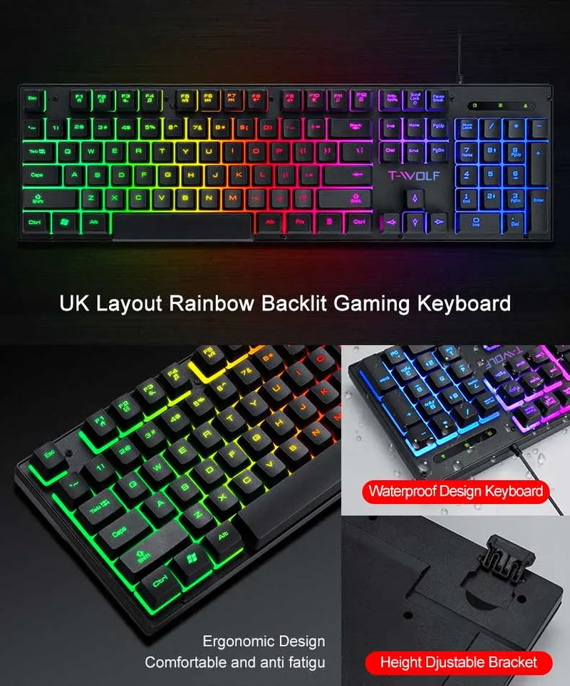 Gaming Keyboard and Mouse and Mouse Pad and Gaming Headset, Wired LED RGB Backlight Bundle for PC Gamers and Xbox and PS4 Users - 4 in 1