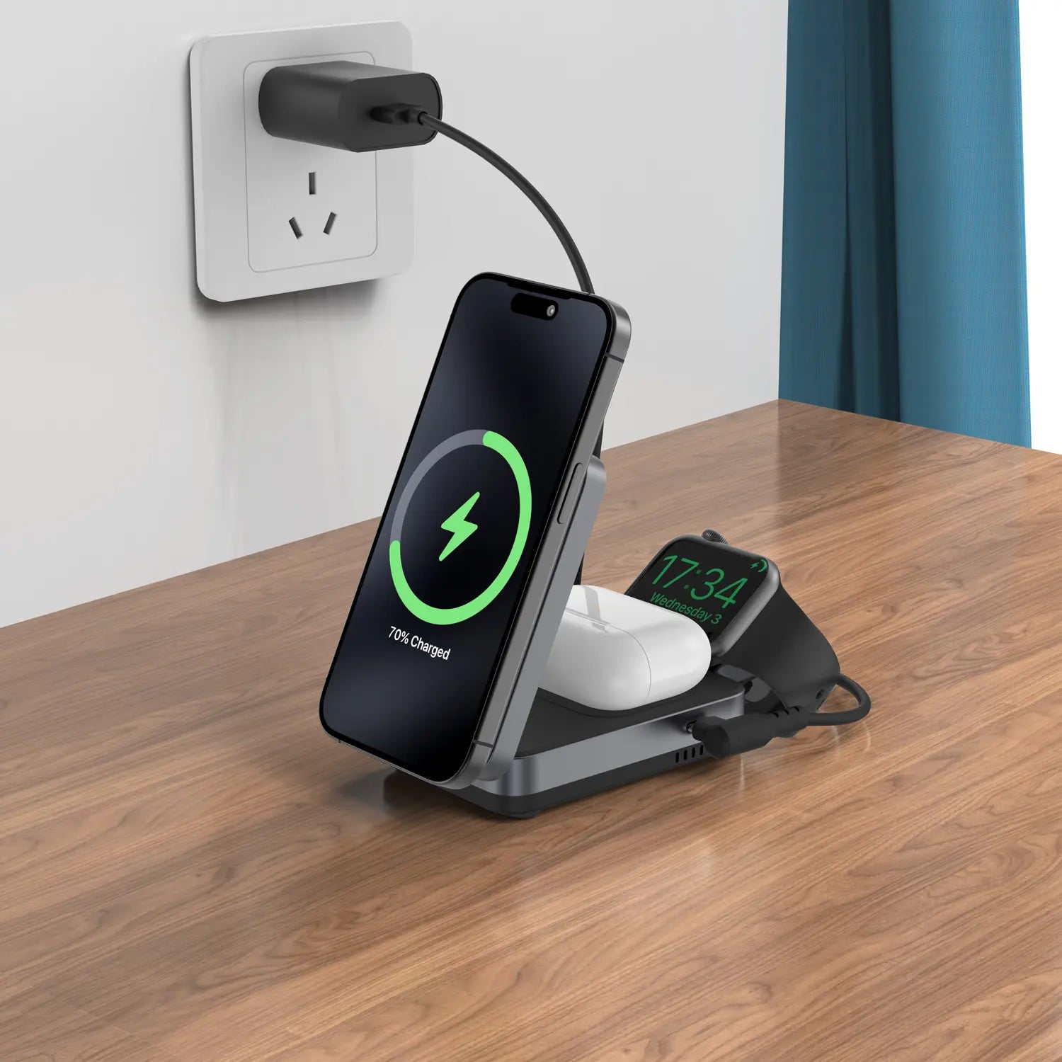 Buy in New Store: 【CHENYUNN.US】 Mag-Safe 3 in 1 Wireless Charging Station for Iphone 17 16 15 14 13 12 11 X Pro Max, Wireless Charger for Apple Watch Ultra 3 SE 9 8 7 6 5 4 3 2, for Airpods 4 Pro Pro 2 3