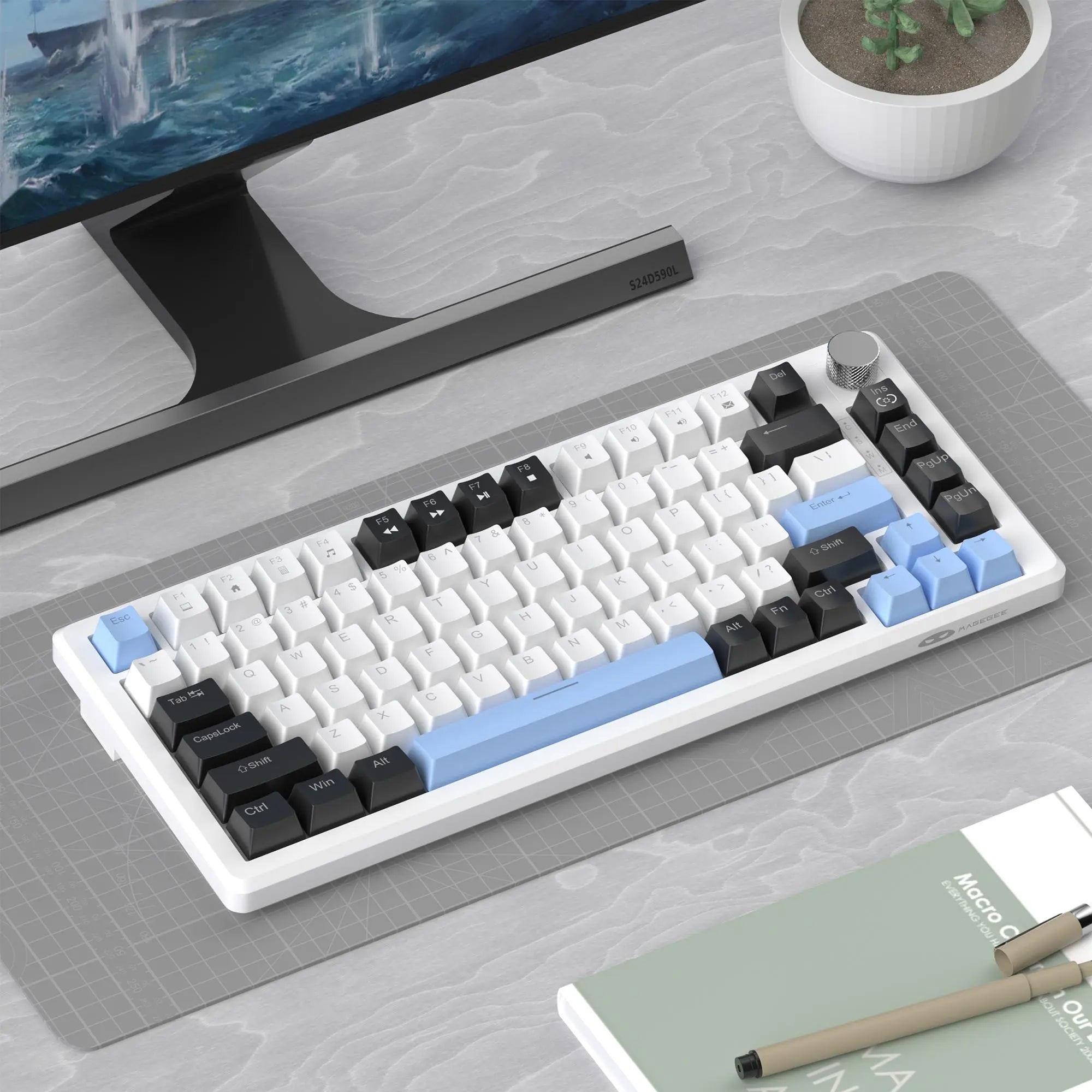 Mechanical Gaming Keyboard, 75% Compact Blue Backlit Wired Gaming Keyboard with Red/Brown Switches, Portable NKRO PC Gaming Keyboard
