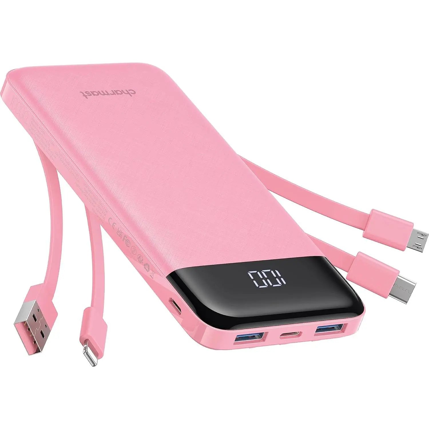 Portable Charger with Built in Cables, Portable Charger with Cords Wires Slim 10000Mah Travel Essentials Battery Pack 6 Outputs 3A High Speed Power Bank for Iphone Samsung Pixel LG Moto Ipad