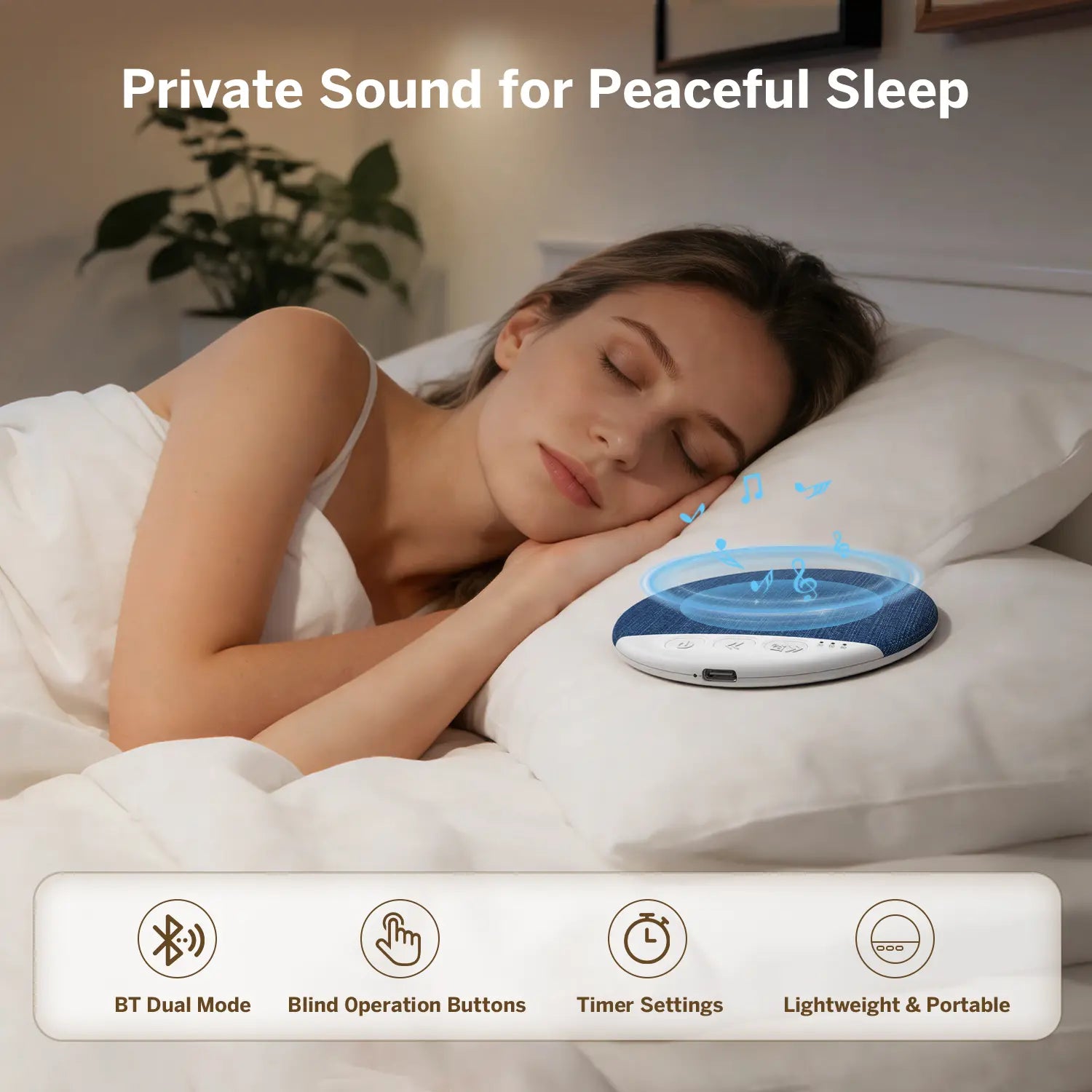 Under Pillow Sleep Speaker, Ultra-Thin Personal Sound Machine with White Noise & Bluetooth, Partner-Friendly Close-Range Audio for One Person, Timer & Memory Function, Blind-Touch Buttons, Ideal Gift for Better Nighttime Smartphone