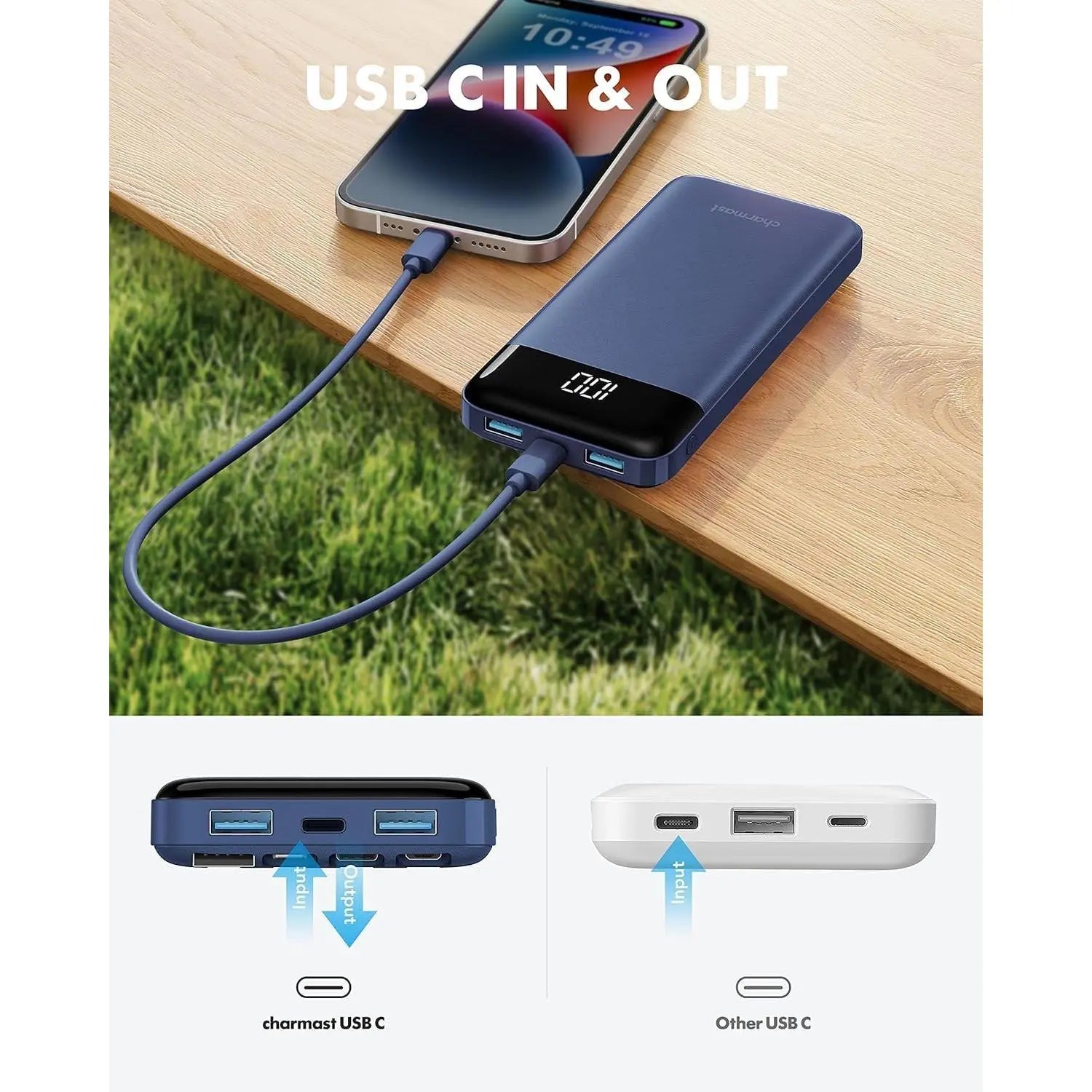 Portable Charger with Built in Cables, Portable Charger with Cords Wires Slim 10000Mah Travel Essentials Battery Pack 6 Outputs 3A High Speed Power Bank for Iphone Samsung Pixel LG Moto Ipad