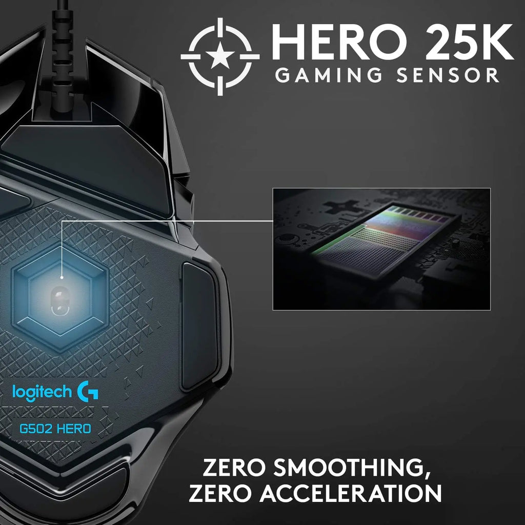 High Performance Wired Gaming Mouse, HERO 25K Sensor, 25,600 DPI, RGB, Adjustable Weights, 11 Programmable Buttons, On-Board Memory, PC / Mac