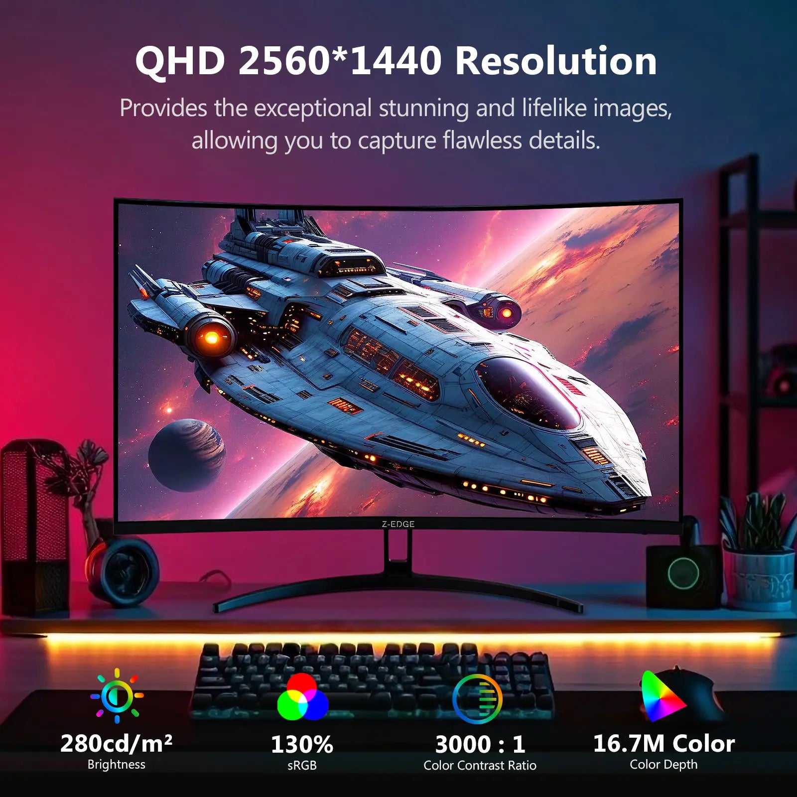Z-EDGE 32 Inch QHD 170Hz Curved Gaming Monitor, 16:9 2K 2560X1440, 1Ms Frameless LED Gaming Monitor, Freesync DP&HDMI Pc Computer Screen