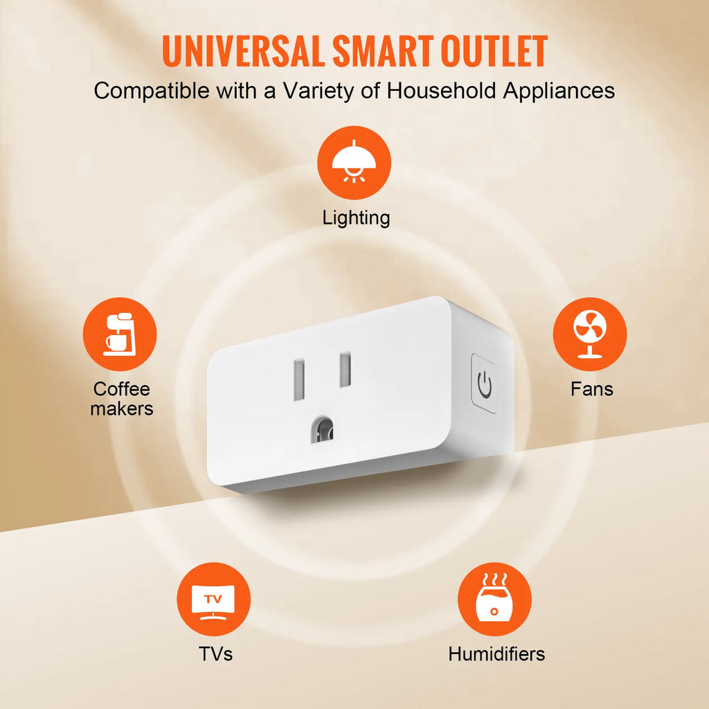 VEVOR 4 Pack Smart Plug, Tiktokshopblackfriday, Voice Control Outlet, Remote & Scheduled, Works with Alexa & Google Home Assistant, Remote Control App Compatible with Android 5.0 or Higher & Ios 10.0 or Highe