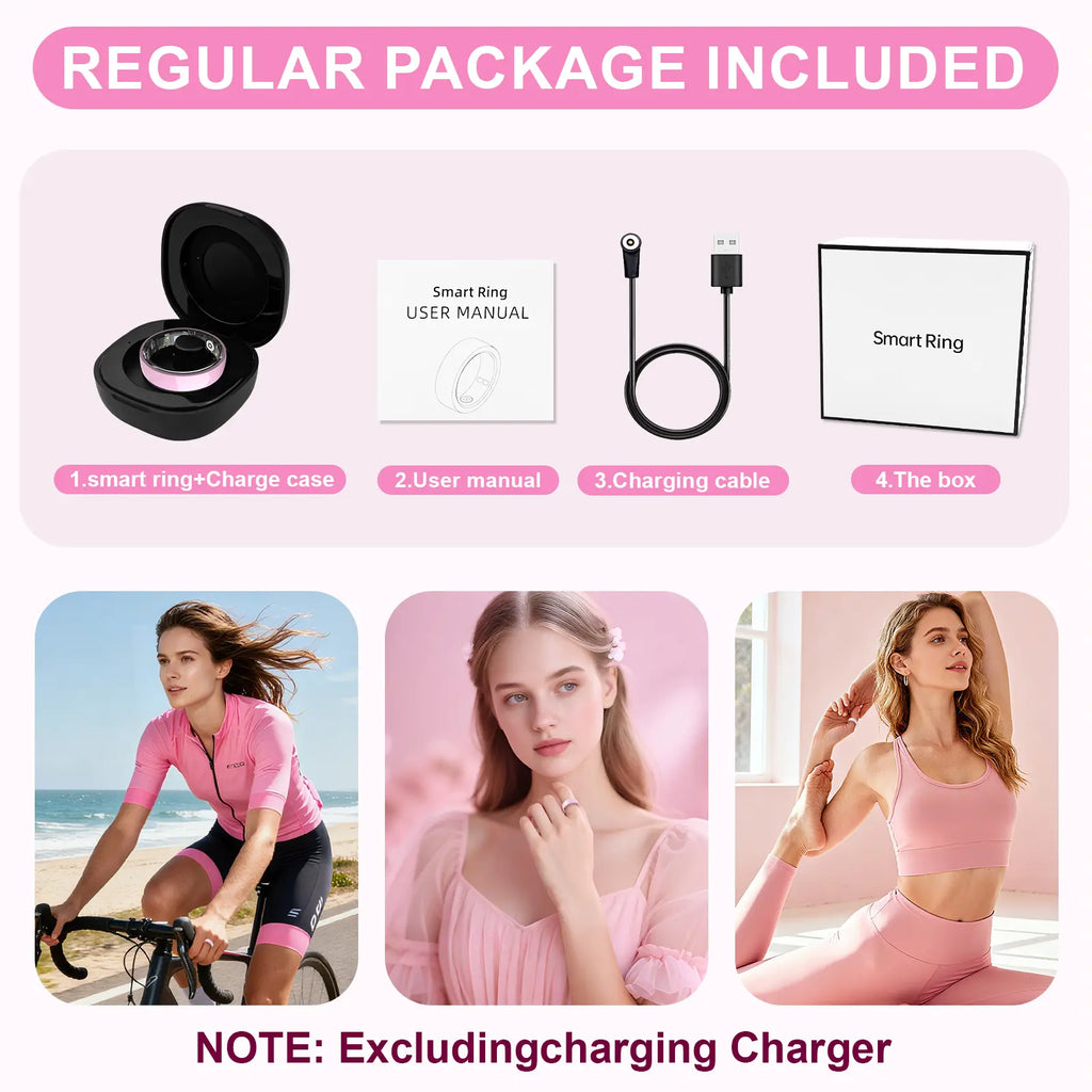 Ceramic Glass Smart Ring Fitness & Activity Tracker, Pink & White. Tracks Calories, Sleep & Heart Rate. IP68 Waterproof, Unisex, Includes Charging Case, Compatible with Ios & Android. Stylish Minimalist Design, Perfect Holiday Gift.