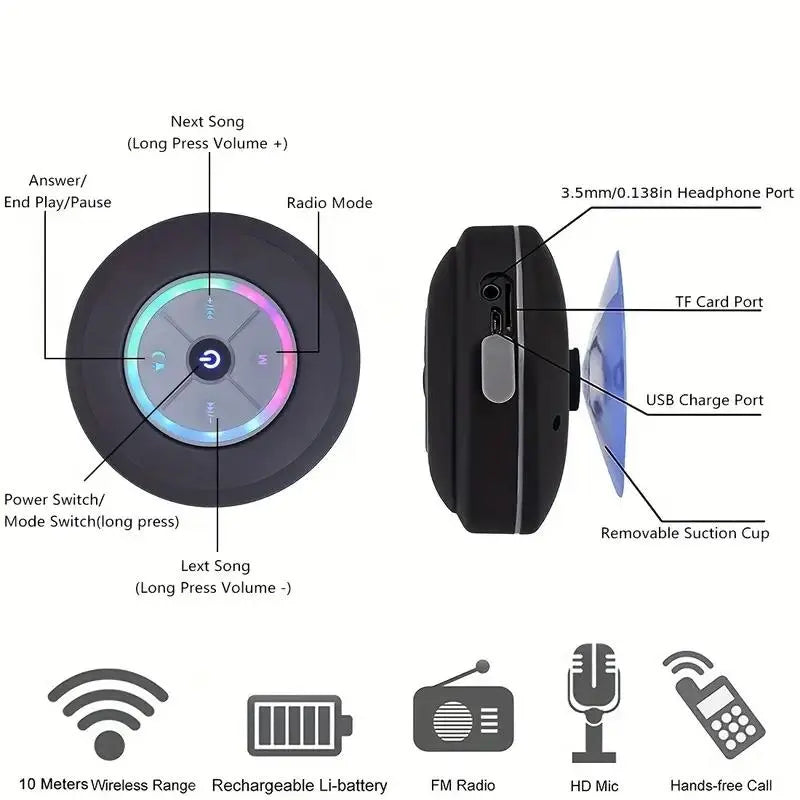 Portable Wireless Speaker, Waterproof Bluetooth-Compatible Speaker, USB Rechargeable Speaker, Cute Mini Speaker for Home Bathroom Outdoor