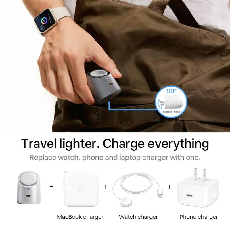 TORRAS Flasheye 45W 2-In-1 Charger for Apple Watch, Snap-On Magnetic Charging, 45W USB-C PD Fast Charging for Iphone17 16 15 14 13Pro Max, Ipad & Macbook, Travel, Compact Cute Desk Charger, Foldable Plug, Travel Friendly, Minimal Setup for Apple Lovers
