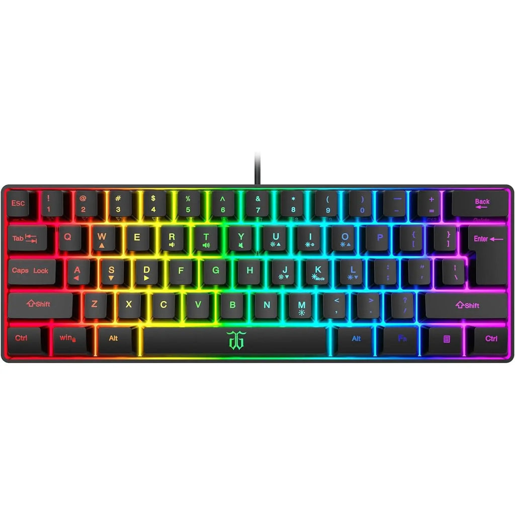 Snpurdiri 60% Wired Gaming Keyboard, 61 Keys RGB Backlit Wrist Rest Ultra-Compact Mini Waterproof Keyboard for PC Computer Gamer (White)