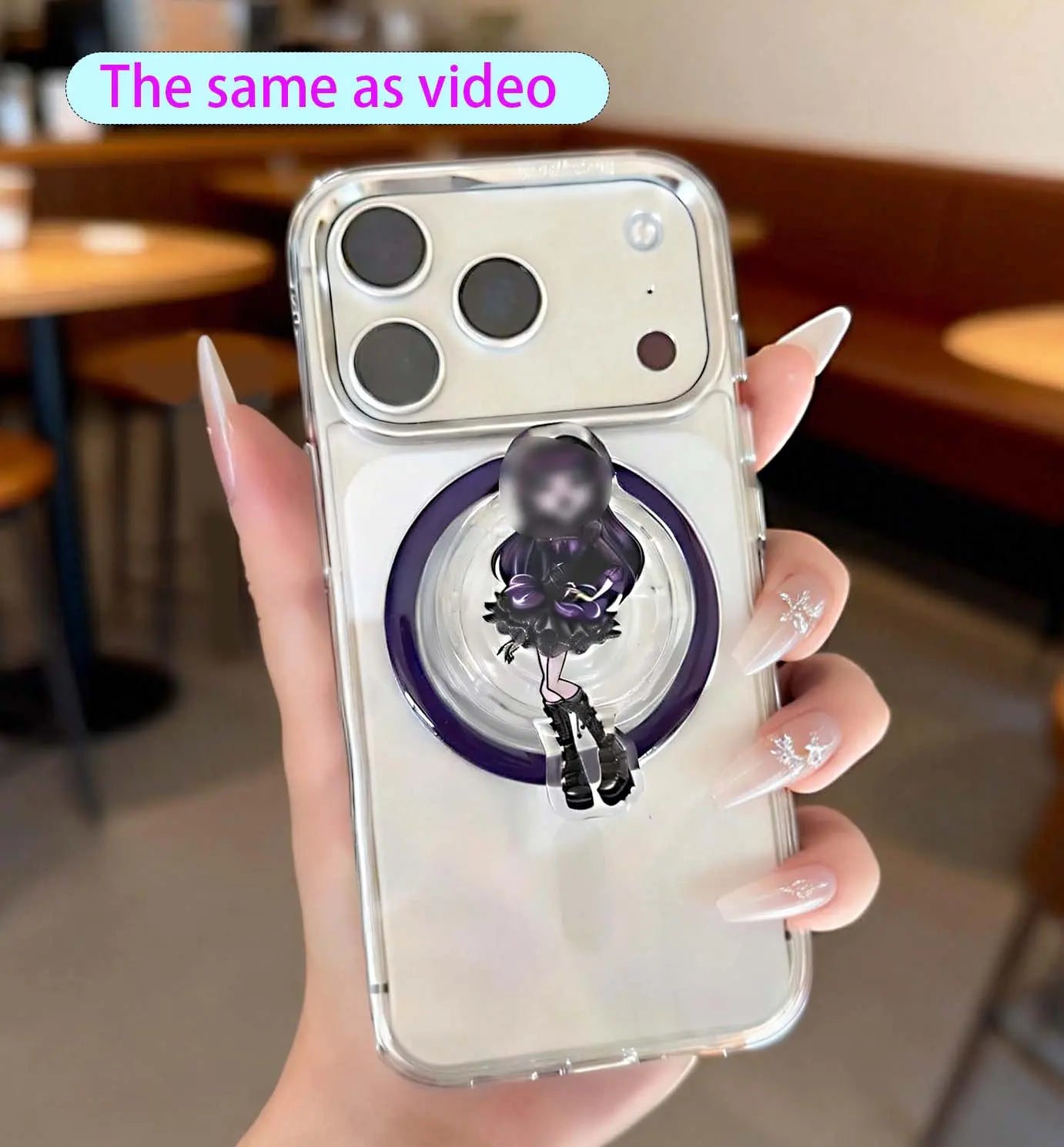 Magnetic Collapsible Phone Grip Holder Stand with Cute & Sylish Doll Expanding Design,Swappable Top, Secure Hold for Iphone Magsafe Cases,Smartphone Tablet Cell Phone Accessory