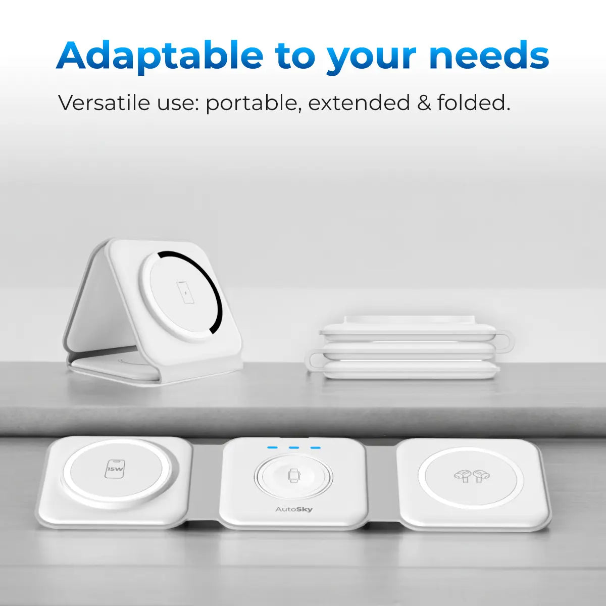 Autosky 3 in 1 Wireless Charger with 30W Fast Charge Adapter, Fast Wireless Charging Pad, Travel Charger for Multiple Devices, Foldable 3 in 1 Wireless Charging Station Apple Compatible with Iphone 15/14/13/12, Airpods 3/2, Iwatch