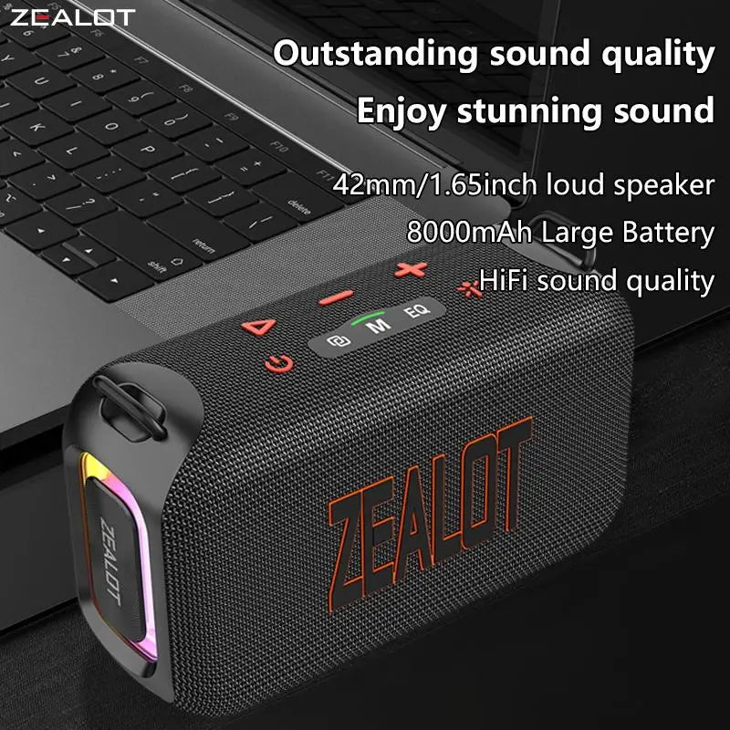 ZEALOT S85 Wireless Speaker, 50W Portable Subwoofer Speaker, Hifi Sound Quality Speaker with RGB Light, 24 Hours Playtime Loud Stereo Speaker