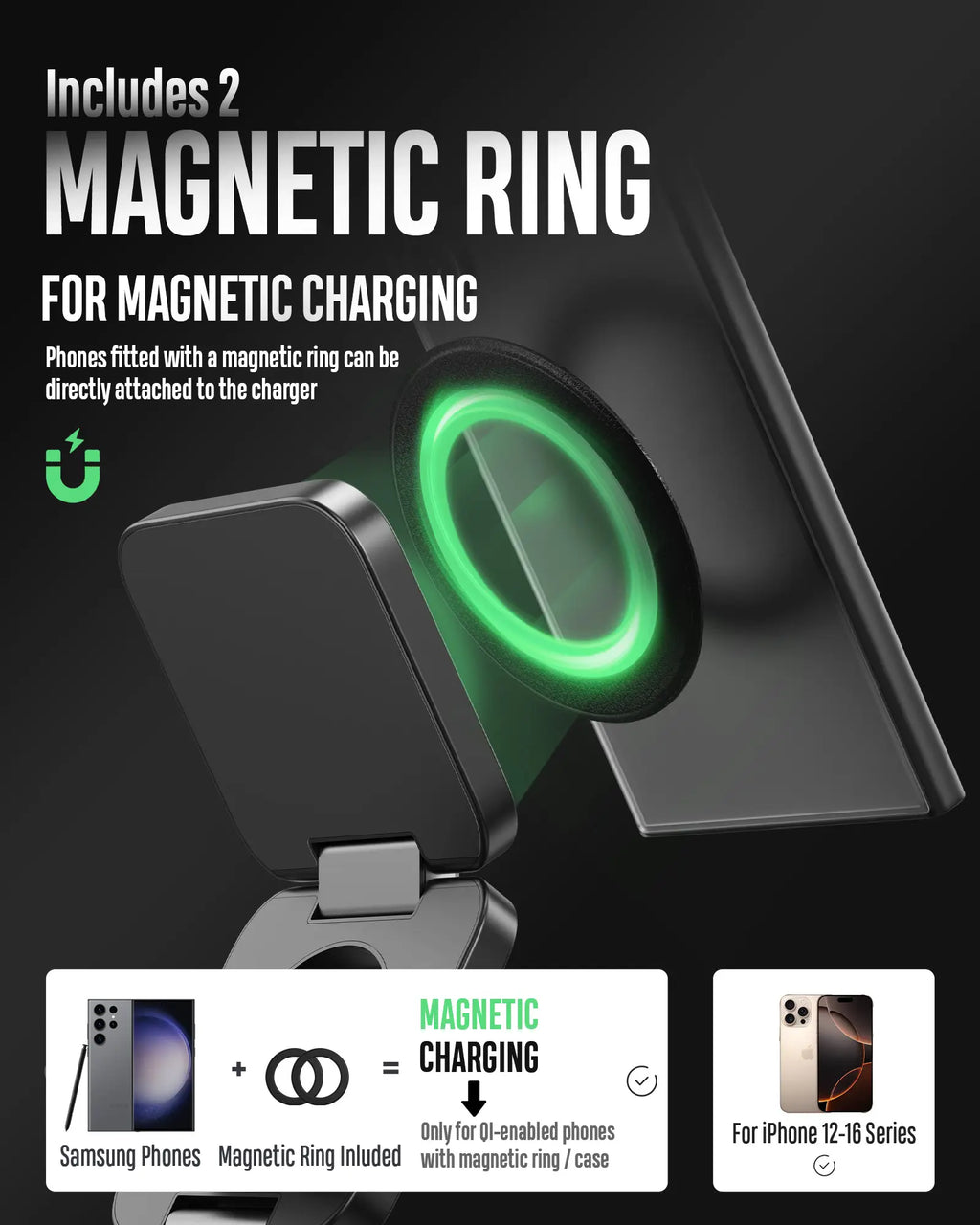 Foldable 3 in 1 Wireless Charging Station for Samsung, KU XIU X55 Ultra Magnetic Travel Charger Stand for Galaxy S24 Ultra S23 S22 Note 20 Z Fold Flip 6 5, Galaxy Watch Ultra 7 6 5, Galaxy Buds, Black