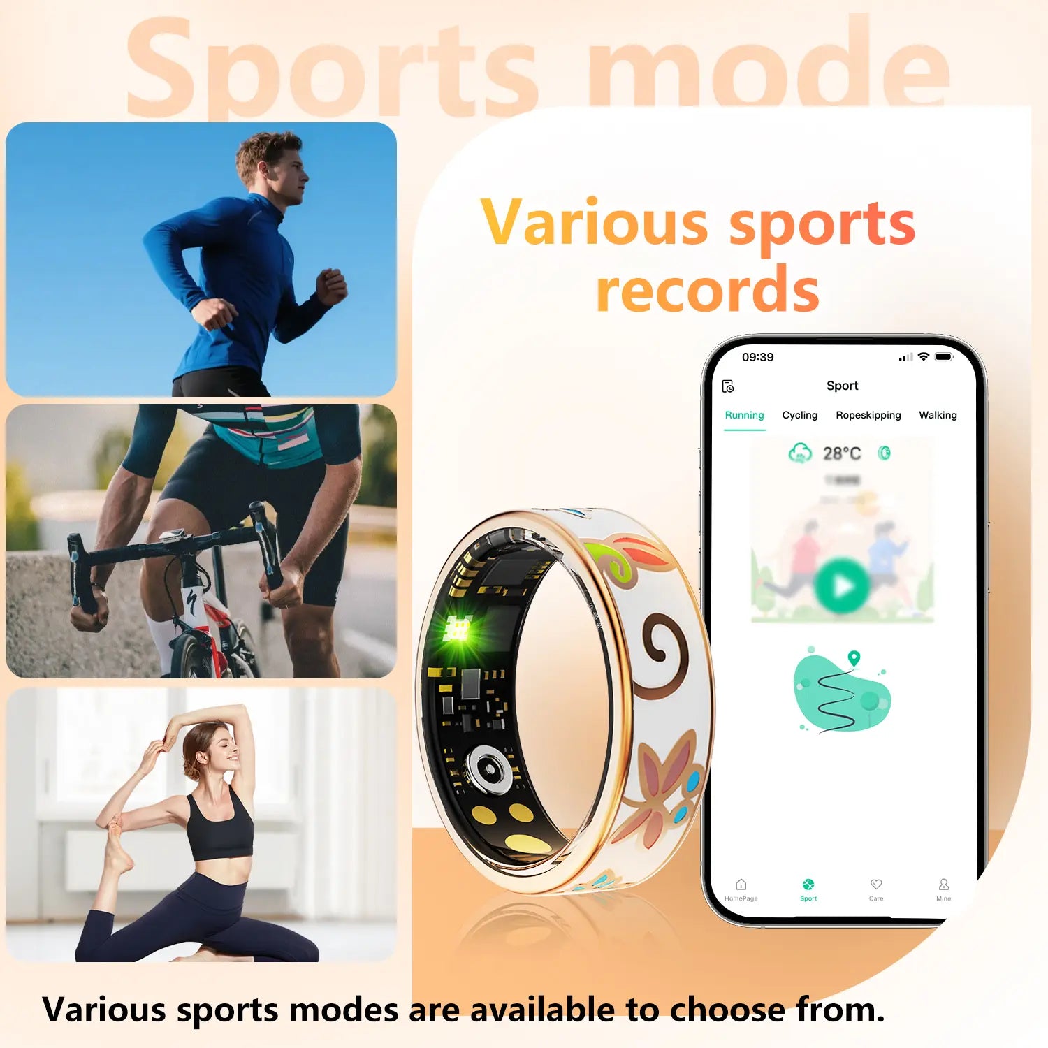 Advanced Health Detection Waterproof Smart Ring Fitness Tracker, Monitors Blood Pressure Heart Rate Sleep, Hand-Painted Enamel Craft, Model Xinghao R18