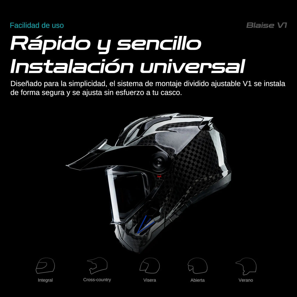 Blaise V1 Audífono Manos Libres Casco De Moto Headset Bluetooth 5.4 Impermeable IP66 Luces RGB Altavoz Bluetooth Con Micrófono Respuesta Automática Y Control Por Voz, No Intercom, 1Pc