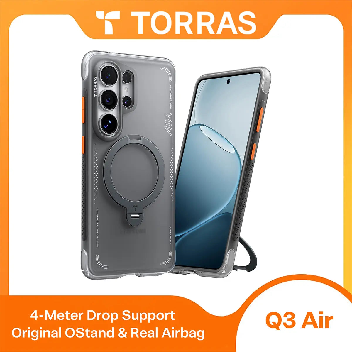 TORRAS Q3Air for Samsung S26Ultra with 360° Ring Stand & Airbag Protection 4-Meter Anti-Fall Shockproof Cover