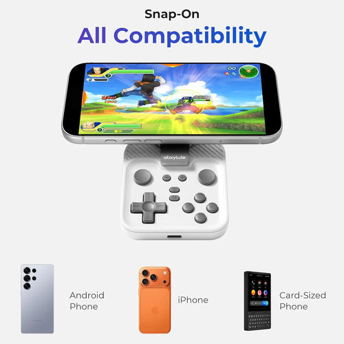 Abxylute M4 Snap-On Mobile Gaming Controller for Android & Iphone, Switch 1&2, Portable Bluetooth Mini Controller, Pocket-Sized Retro Emulator Gamepad W/Stand, Dual Joystick Turbo Pro Gaming, Magnetic (White)