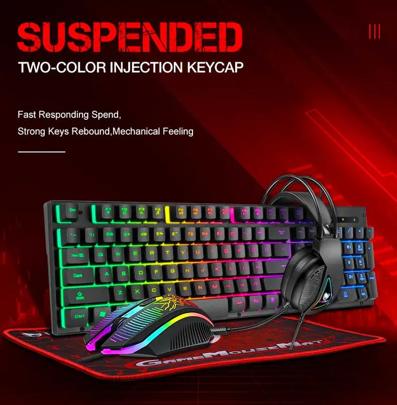 Gaming Keyboard and Mouse and Mouse Pad and Gaming Headset, Wired LED RGB Backlight Bundle for PC Gamers and Xbox and PS4 Users - 4 in 1
