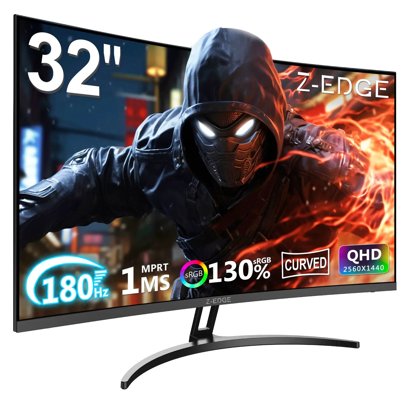 Z-EDGE 32 Inch QHD 170Hz Curved Gaming Monitor, 16:9 2K 2560X1440, 1Ms Frameless LED Gaming Monitor, Freesync DP&HDMI Pc Computer Screen