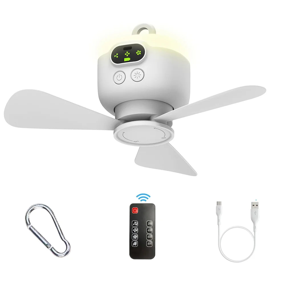 Ceiling Fan Portable Camping Tent Ceiling Canopy Fan 8000Mah Rechargeable Wireless Fan Air Circulators with Remote Control Light