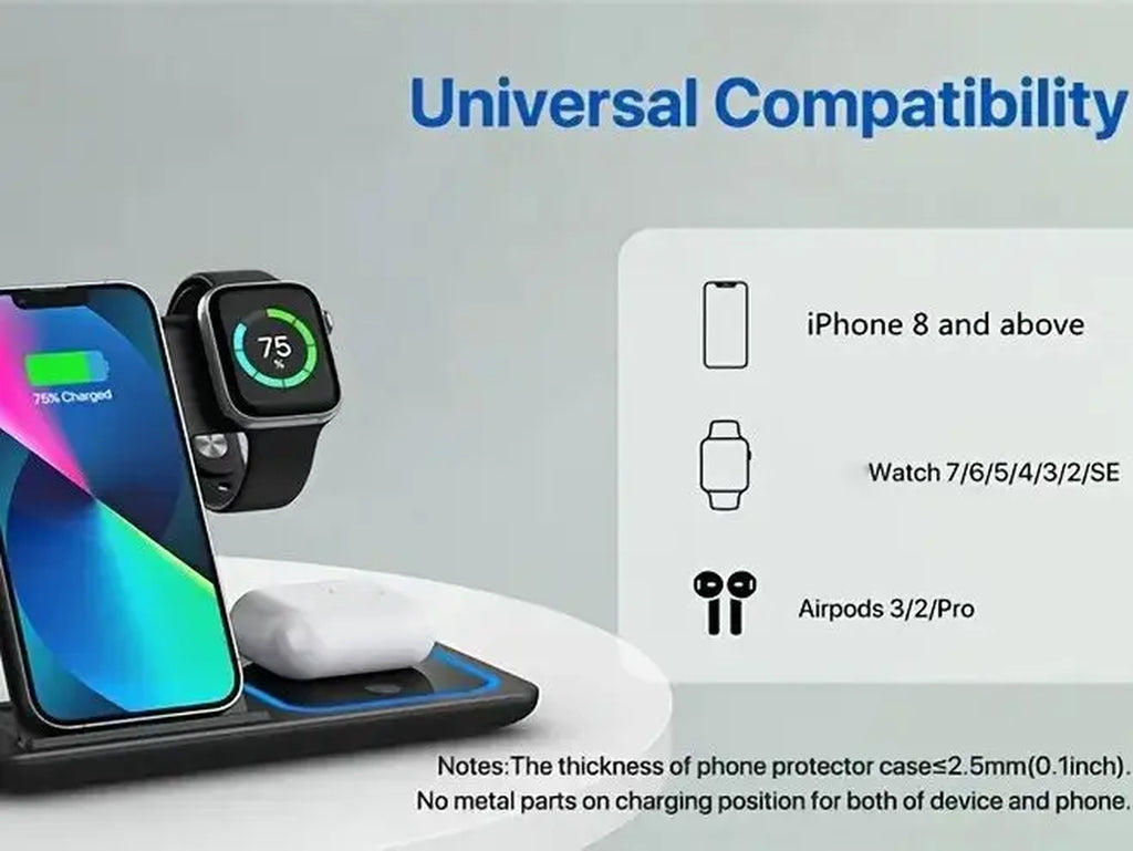 3 in 1 Wireless Charger Stand Foldable Fast Charging Station Dock Mobile Phone Holder for Iphone 15/ 14/13/ 12/ Iwatch Airpods Waterproof