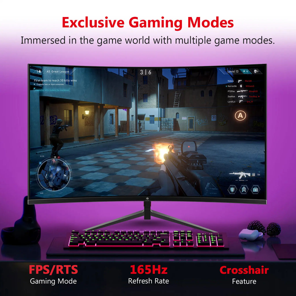 Z-EDGE 27" 165Hz QHD Curved Gaming Monitor, 16:9 2560X1440 1Ms Frameless LED Gaming Monitor, UG27Q DP&HDMI