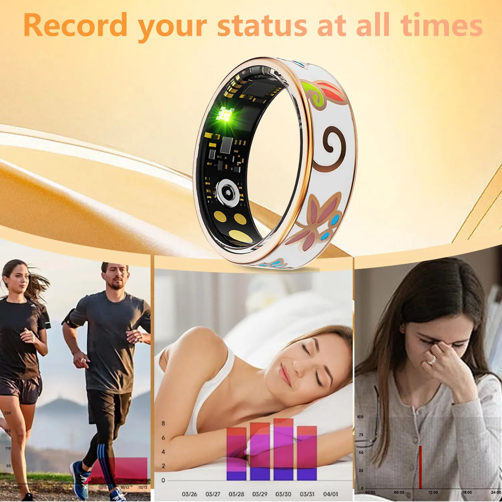 Advanced Health Detection Waterproof Smart Ring Fitness Tracker, Monitors Blood Pressure Heart Rate Sleep, Hand-Painted Enamel Craft, Model Xinghao R18