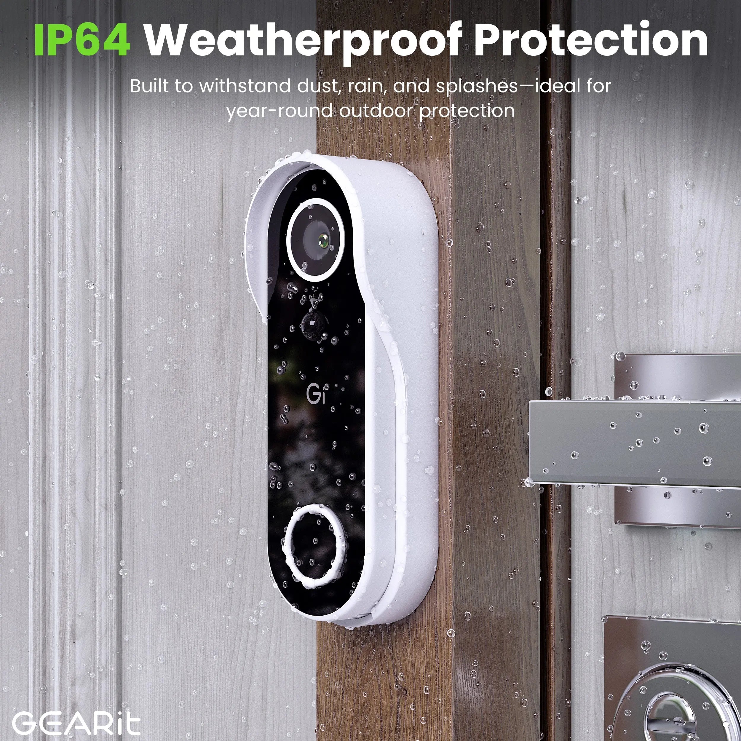 Gearit Smart Video Doorbell with Chime - Wireless 2K QHD Camera - IP64 Weather-Proof, Motion Detection, 2 Way Audio Intercom for Enhanced Security